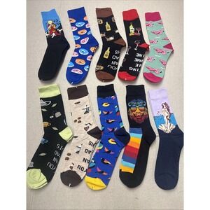 Different Touch Crew Socks 10 Pair Lot Novelty Mixed Pattern Multi 9-12 New